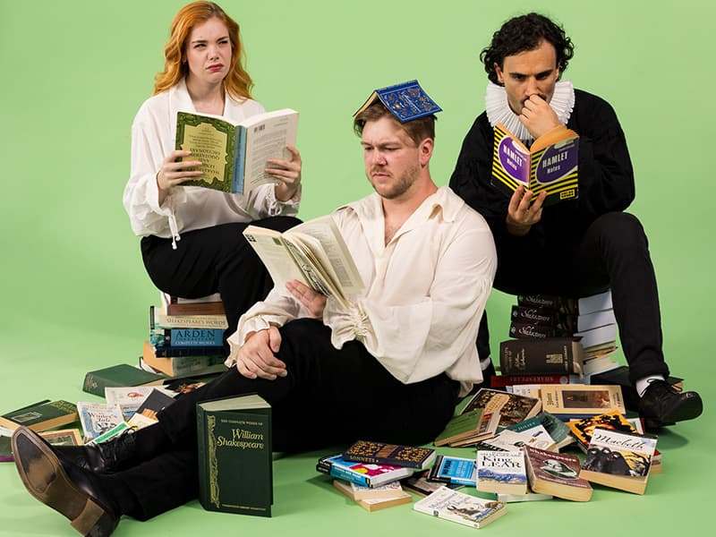 Performers Alexander Lloyd, Jake Crawford and Claire Vandali reading Shakespeare